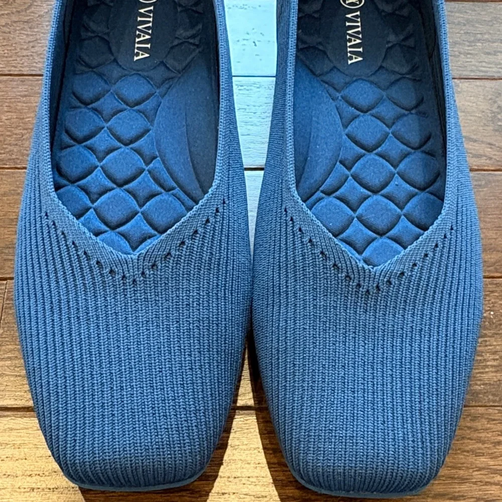 VIVAIA Margot Ballet Flats NWOB Square Toe V Cut Knit Navy Blue Size 40 (9-9.5) - Picture 3 of 13